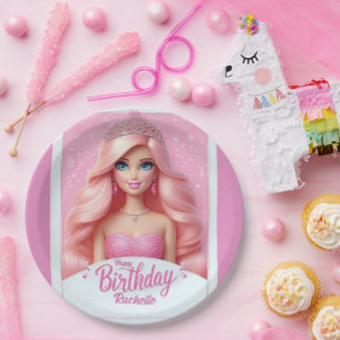 Custom Pink Princess Happy Birthday Paper Plate