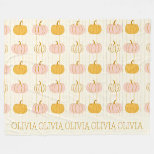Custom Pink Pumpkin Pattern Orange Striped Fall Fleece Blanket