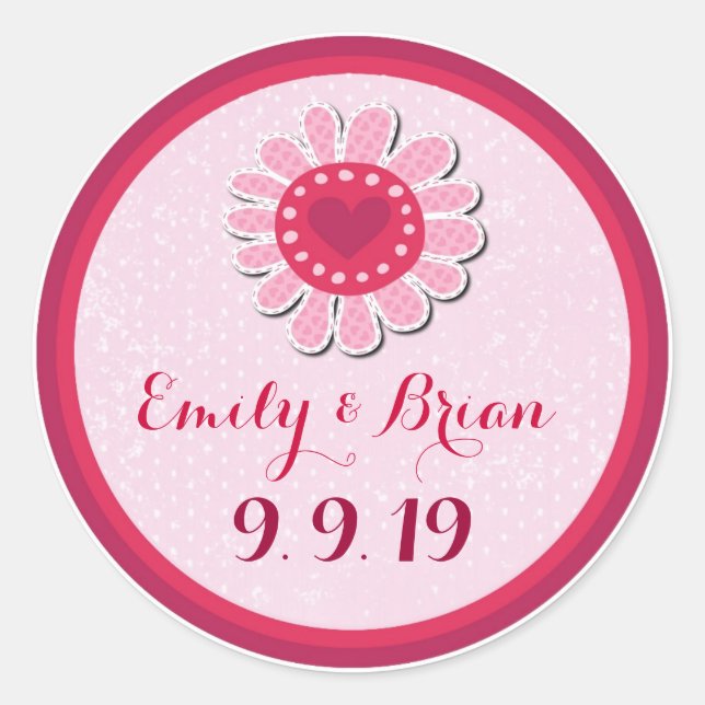 Custom pink purple flower wedding sticker labels (Front)