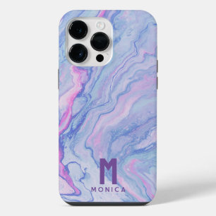 Custom Pink Purple Liquid Marble Paint Monogram iPhone 14 Pro Max Case
