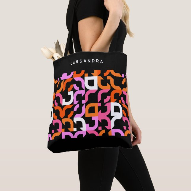 Custom Pink Purple Orange Black Retro Art Pattern Tote Bag (Close Up)