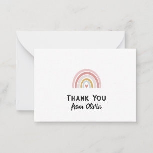 Custom Pink Rainbow thank you Note Card for Girls