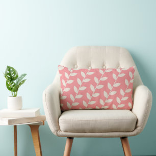 Custom Pink Retro Leaf Pattern  Lumbar Cushion