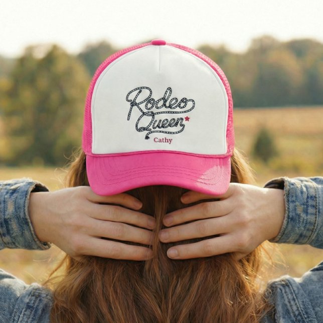 Custom Pink Rodeo Queen Western Bachelorette Party Trucker Hat (Creator Uploaded)