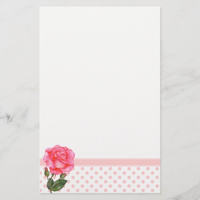 Custom Pink Rose Floral Art Stationery (Front)