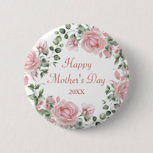 Custom Pink Rose Floral Happy Mothers Day  6 Cm Round Badge