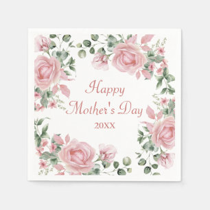 Custom Pink Rose Floral Happy Mothers Day Napkin