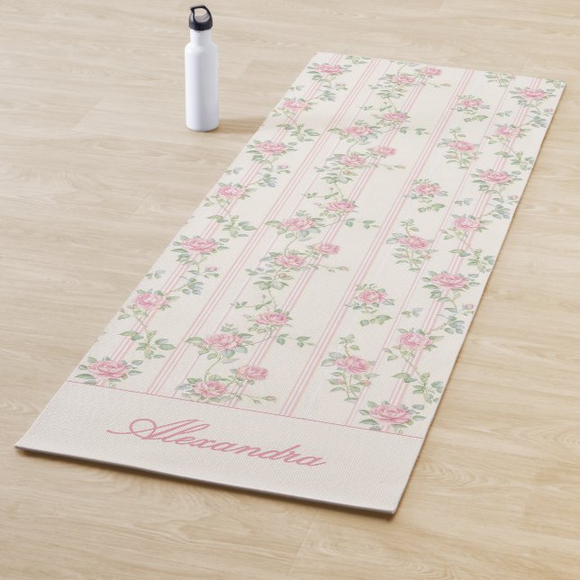 Custom Pink Rose Floral Monogram Yoga Mat (In Situ)