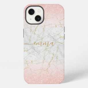 Custom Pink Rose Gold Marble Glitter Phone 11 12 iPhone 13 Case