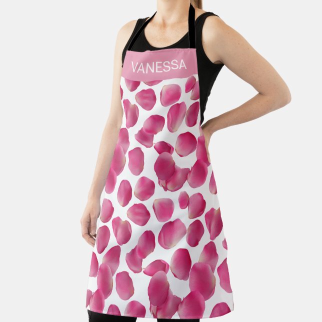 Custom Pink Rose Petals Pattern Apron (Insitu)