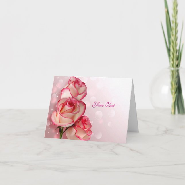 Custom Pink Roses Greeting Card (Front)