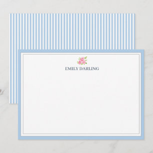 Custom Pink Roses Logo Nautical Stationary Thank You Card