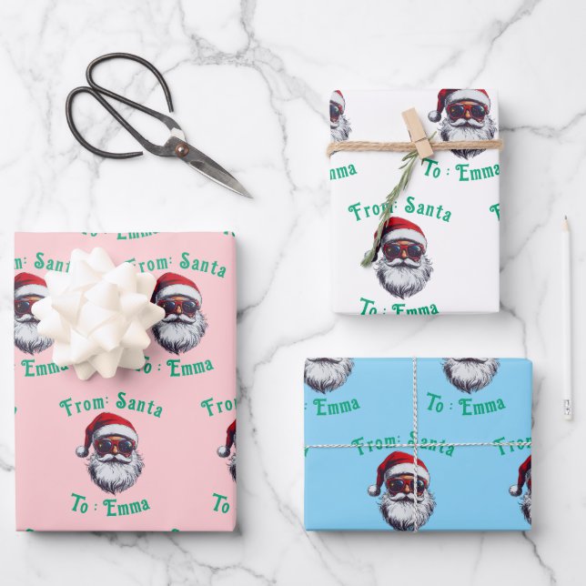  Custom Pink Santa Name Gift Wrap, From Santa Gift Wrapping Paper Sheet (Front)
