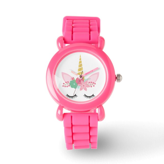 CUSTOM PINK SPARKLE GLITTER UNICORN WATCH (Front)