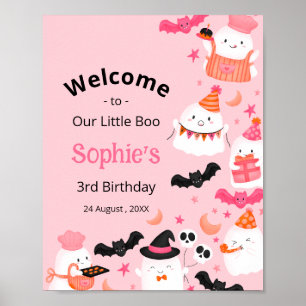Custom Pink Spooky Cute Birthday Party Welcome Poster