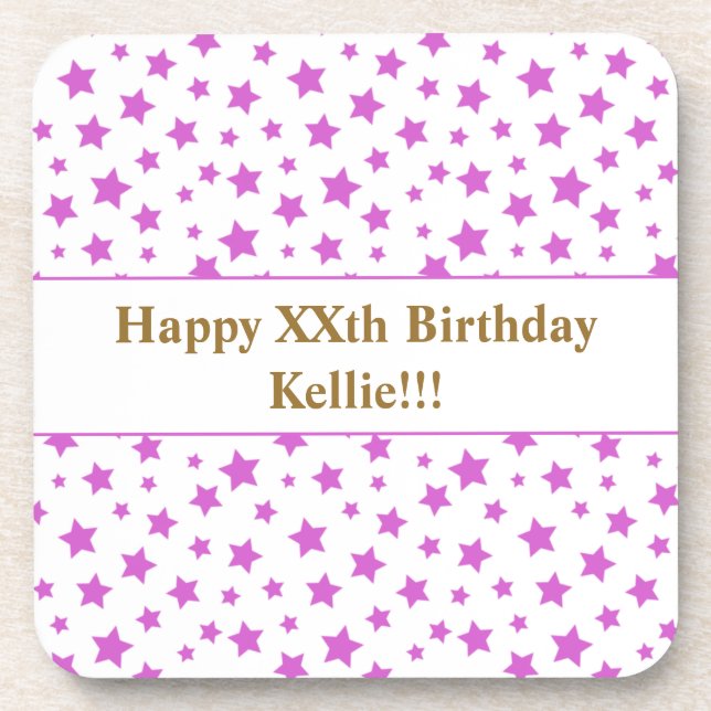 Custom Pink Stars With Message Birthday Party Coaster (Front)