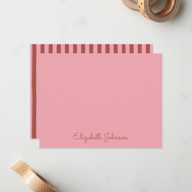 Custom Pink & Terracotta Vertical Stripes  Card (Front/Back In Situ)