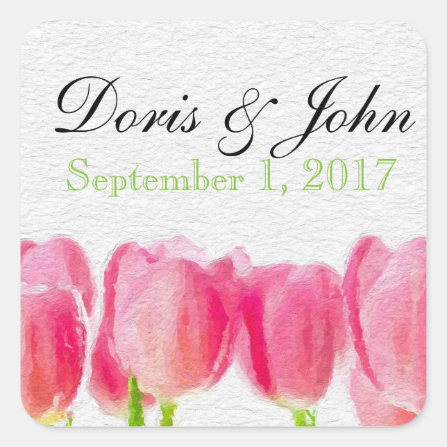 Custom Pink Tulip Wedding Envelope Seal Sticker (Front)