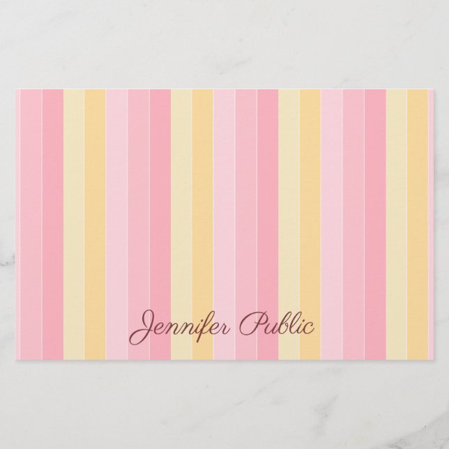 Custom Pink Vanille Yellow White Template Script Stationery (Back)