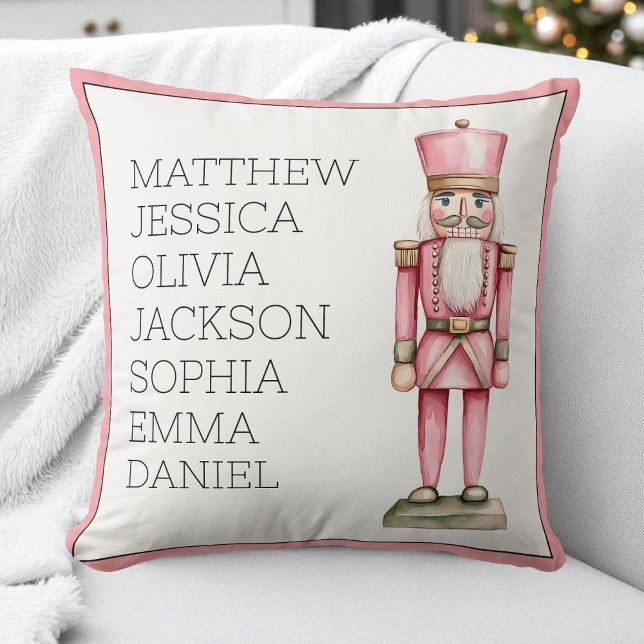 Custom Pink Watercolor Nutcracker Family Name Cushion (Custom Pink Watercolor Nutcracker Family Name Throw Pillow)