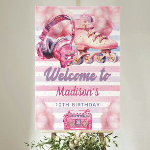 Custom Pink Watercolor Roller Blade Birthday  Poster