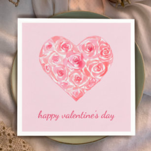 Custom Pink Watercolor Rose Heart Valentine's Day Napkin