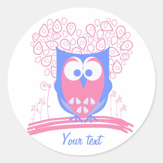 Custom Pink Whimsical Cute Owl round stickers (Front)
