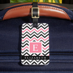 Custom Pink White Black Grey Chevron Pattern Luggage Tag