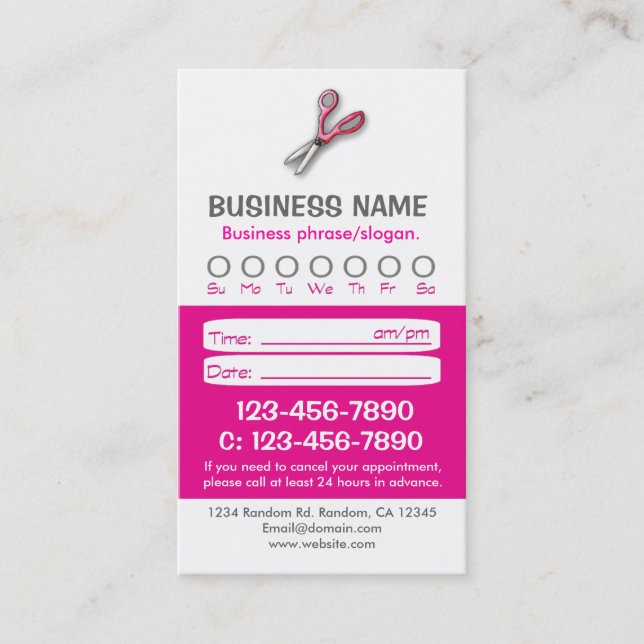 Custom pink white hair appointment cards (Front)
