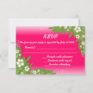 Custom pink white hibiscus RSVP wedding cards
