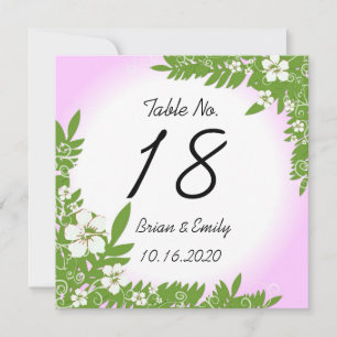 Custom pink white hibiscus table wedding cards