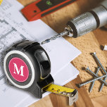 Custom Pink White Monogram Carpenters Crafters<br><div class="desc">Create your own custom, personalised, modern white monogram monogrammed on dark pink background, 16-foot tape measure featuring inches on one side with metrics on the other, a belt clip - for hands-free convenience, a locking feature that makes accurately measuring projects easier and safer. Meant for indoor and outdoor use, a...</div>