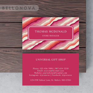 Custom Pink White Red Orange Wave Monogram Business Card