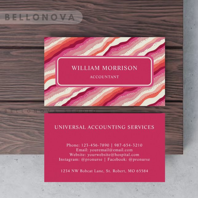 Custom Pink White Red Orange Wave Monogram Business Card (Custom Pink White Red Orange Wave Monogram Business Card)
