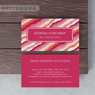 Custom Pink White Red Orange Wave Monogram Business Card
