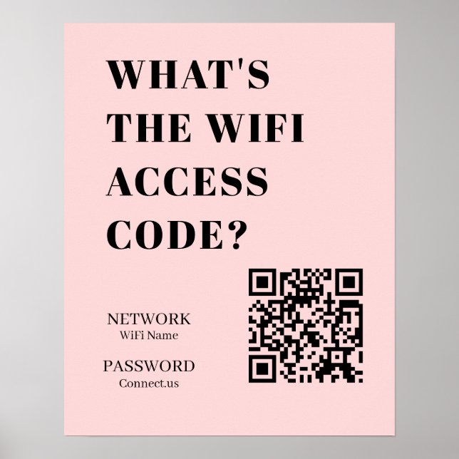 Custom Pink WiFi QR | Personalised Password Poster (Front)