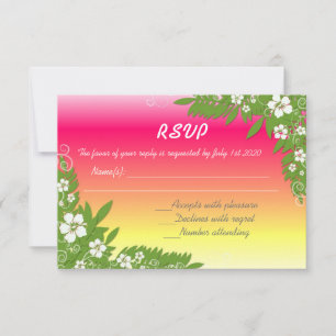 Custom pink yellow hibiscus RSVP wedding cards