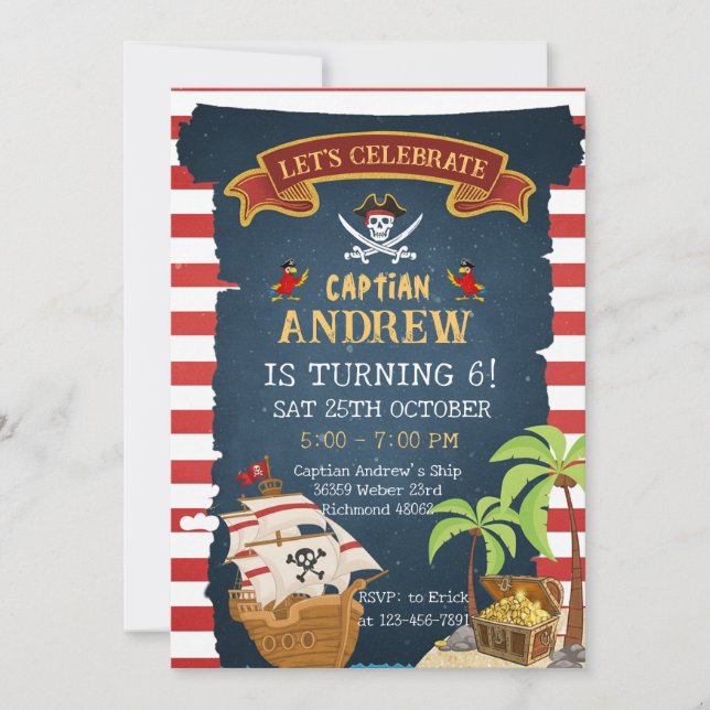 Custom Pirate Birthday Party Treasure Map for boy Invitation (Front)