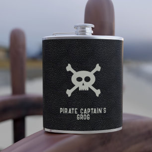 Custom Pirate Captain Name Black Flask