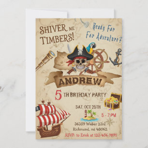 Custom Pirate Party Birthday Card Invitation 