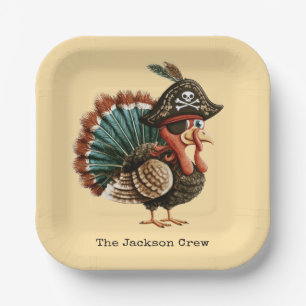 Custom Pirate Turkey Themed Thanksgiving Table Paper Plate