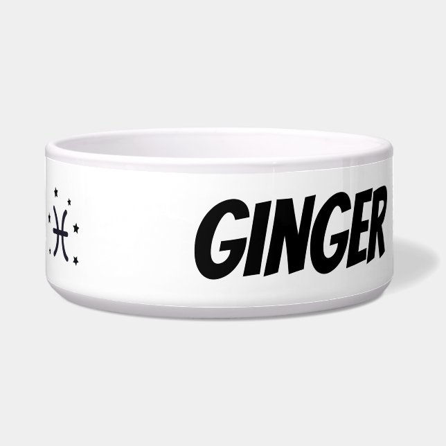 Custom Pisces Zodiac Sign Ceramic Pet Bowl (Front)