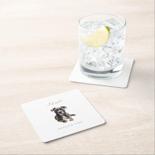 Custom Pit Bull Pet Wedding Square Paper Coaster
