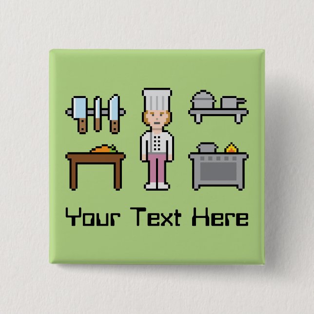 Custom Pixel Female Chef 15 Cm Square Badge (Front)