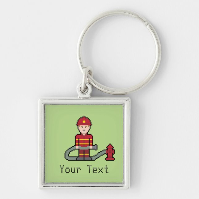 Custom Pixel Fireman Key Ring (Front)