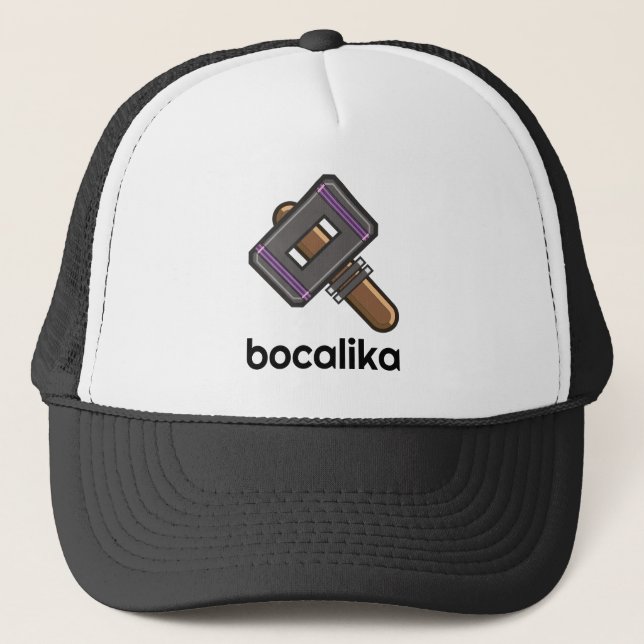 Custom Pixel Hammer Logo T-Shirt – Editable Text Trucker Hat (Front)