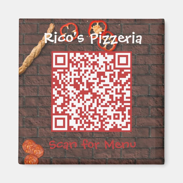 Custom Pizzeria Menu QR Code Magnet (Front)
