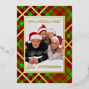 Custom Plaid Christmas Warm Wishes Photo Gold