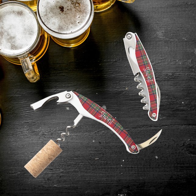 Custom Plaid Groomsman Clan Stewart Tartan Corkscrew (Rustic Plaid Clan Stewart Tartan Waiter's Corkscrew)