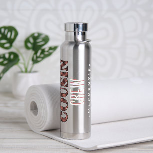 Custom Plaid Pattern Cousin Crew Cousin Squad Water Bottle
